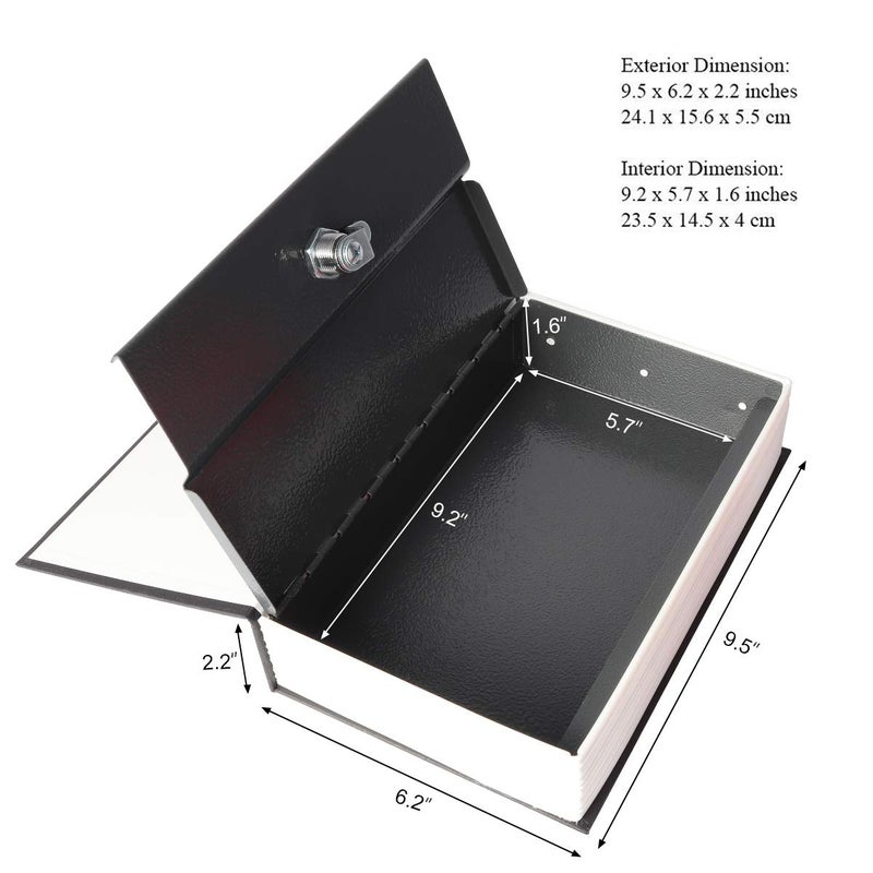 Jssmst صندوق أمان للكتب مع قفل مفتاح - صندوق أمان معدني كبير، أسود، SM-BS004BL - Image 3